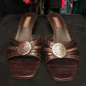 Brighton Brown Leather Kitten Heels Slides